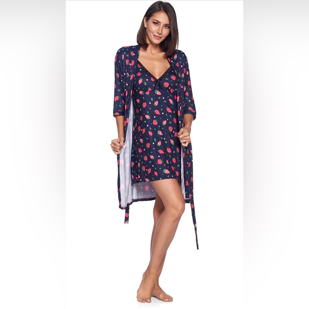 Women's Sleepwear 2 Piece Rayon Chemise Nightgown and Kimono Robe Set